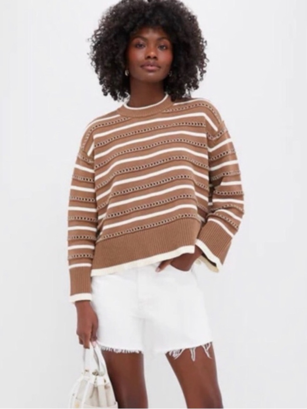 Tuckernuck Camel and Ivory Striped Crewneck Sweater